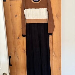 LOFT Colorblock Knit Sweater Maxi Dress - Brown, Cream & Black